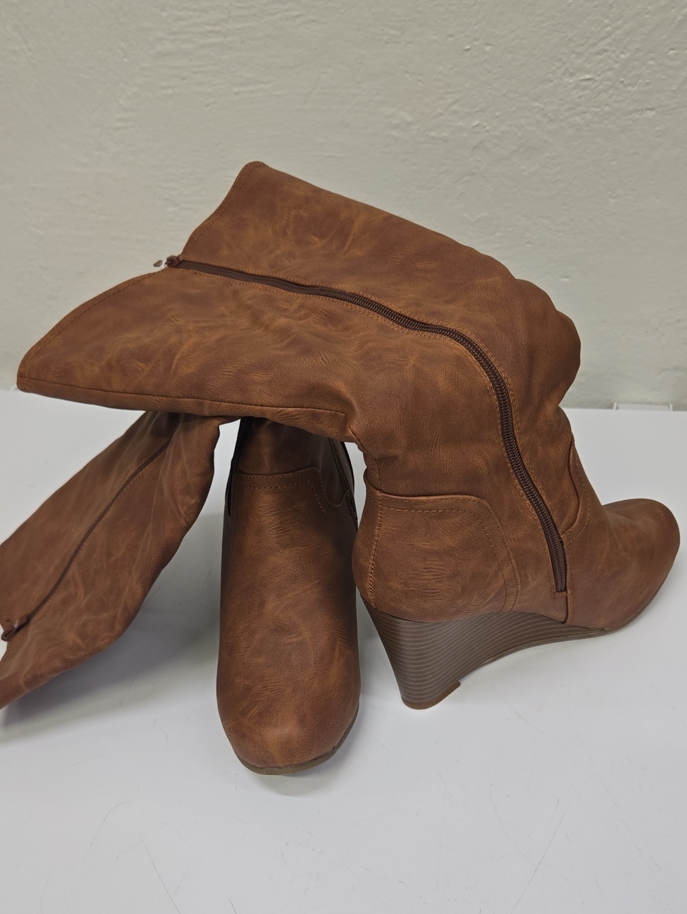Women’s Brown Wedge Ankle Boots - Side Zip